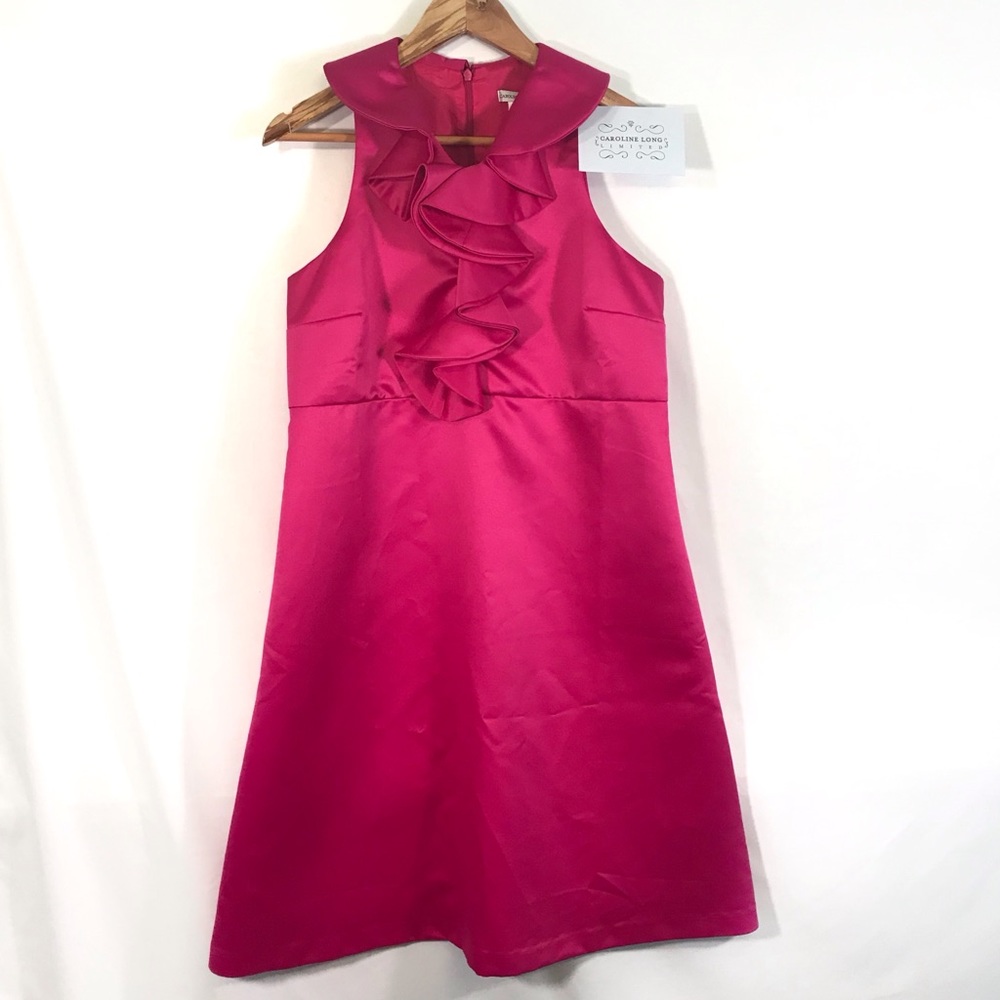 Sleeveless Fuchsia Ruffle-Front Midi Dress
